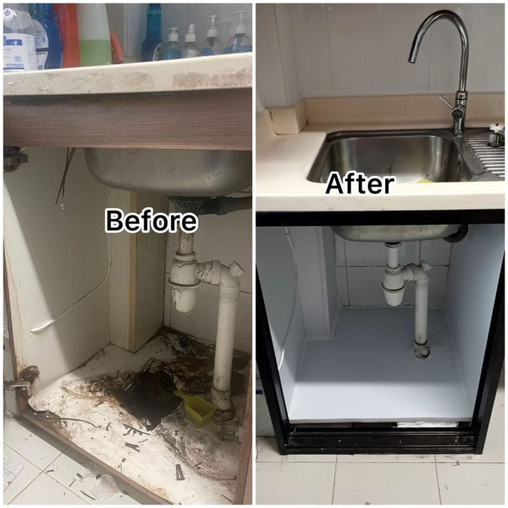 Home sink fixing before and after