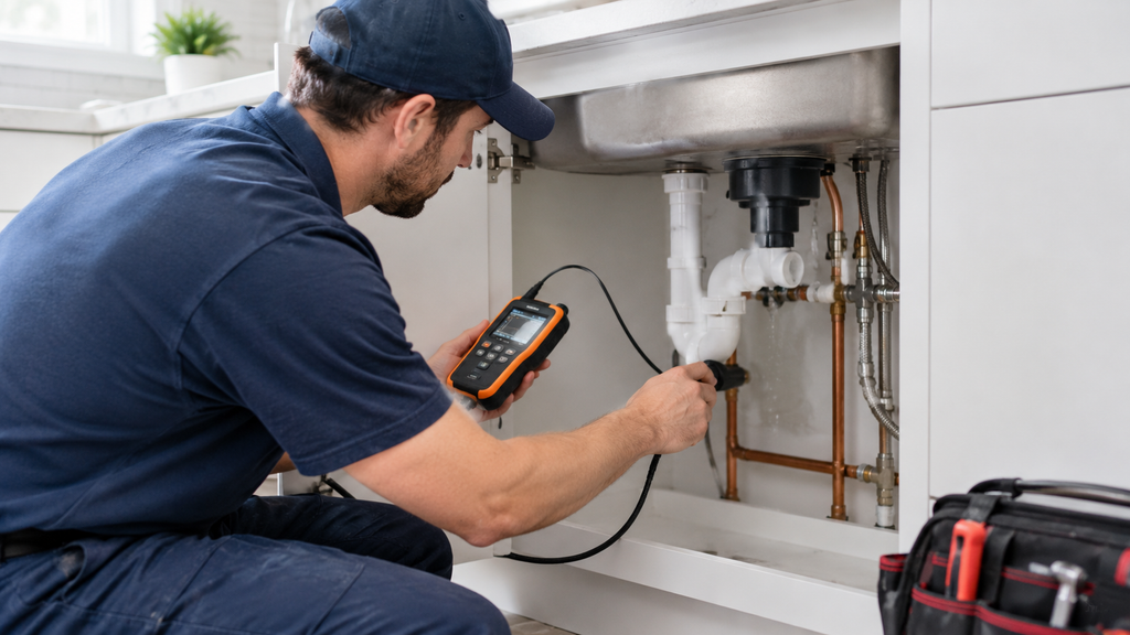 Plumber Detecting a Sink Leak